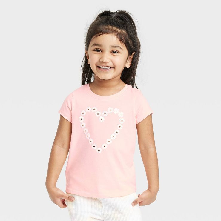 Toddler Girls' Heart Short Sleeve T-Shirt - Cat & Jack™ Light Pink | Target