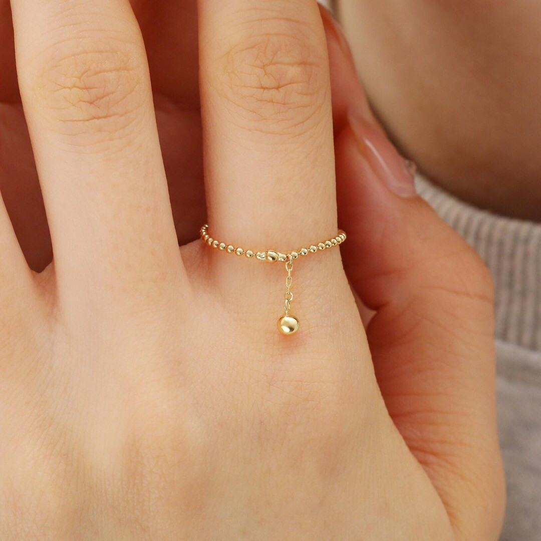 14k Solid Gold Super Thin Ring, Solid Gold Swing Dangle Ring, Minimalist Gold Ring, 1.2 Mm Weddin... | Etsy (US)