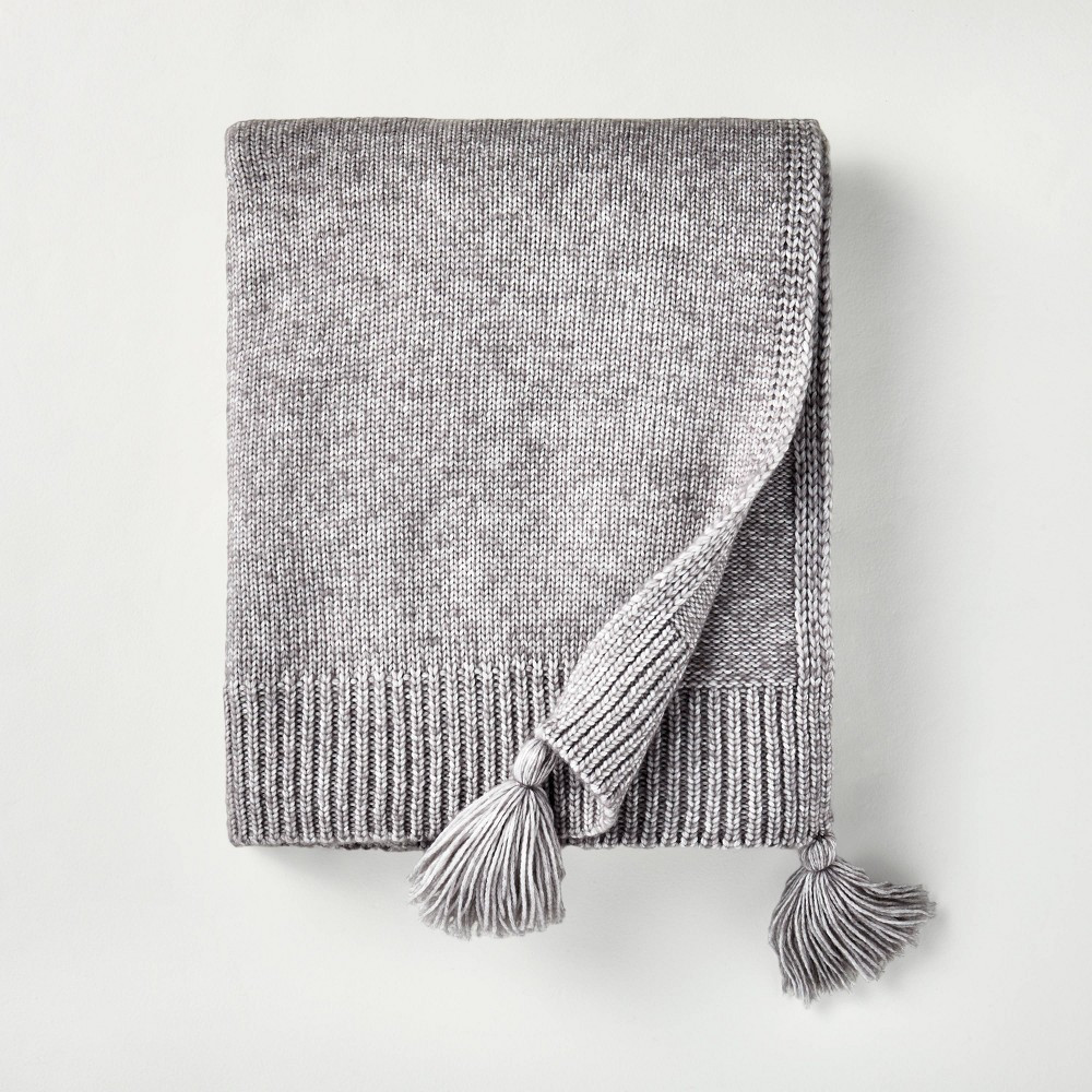 Sweater Knit Tassels Throw Blanket Gray - Hearth & Hand with Magnolia | Target