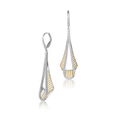 Guili Golden Sparkle Sterling Silver Rhodium and Gold Plated Clear Zirconia Drop Earrings for a Classy, Elegant Look with Subtle Sparkling Charm | Target