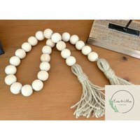 Wood Bead Garland W/Tassels | Tiered Tray Decor Wall Farmhouse Tabletop Boho Entryway | Etsy (US)