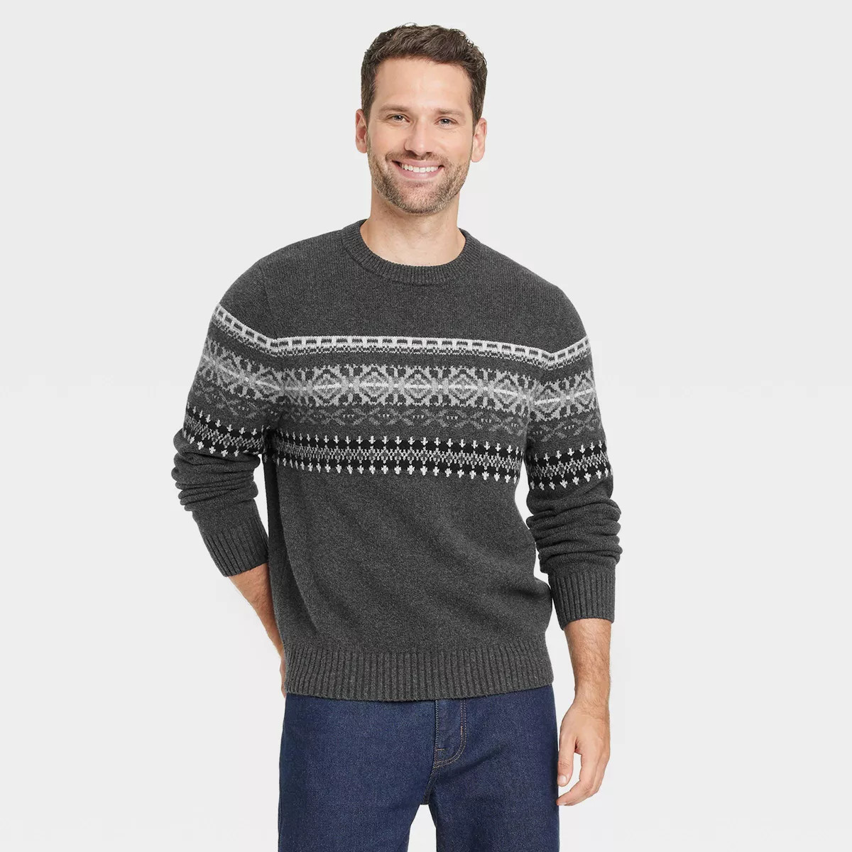 Men's Fair Isle Crewneck Pullover Sweater - Goodfellow & Co™ Charcoal Fair Isle XXL | Target
