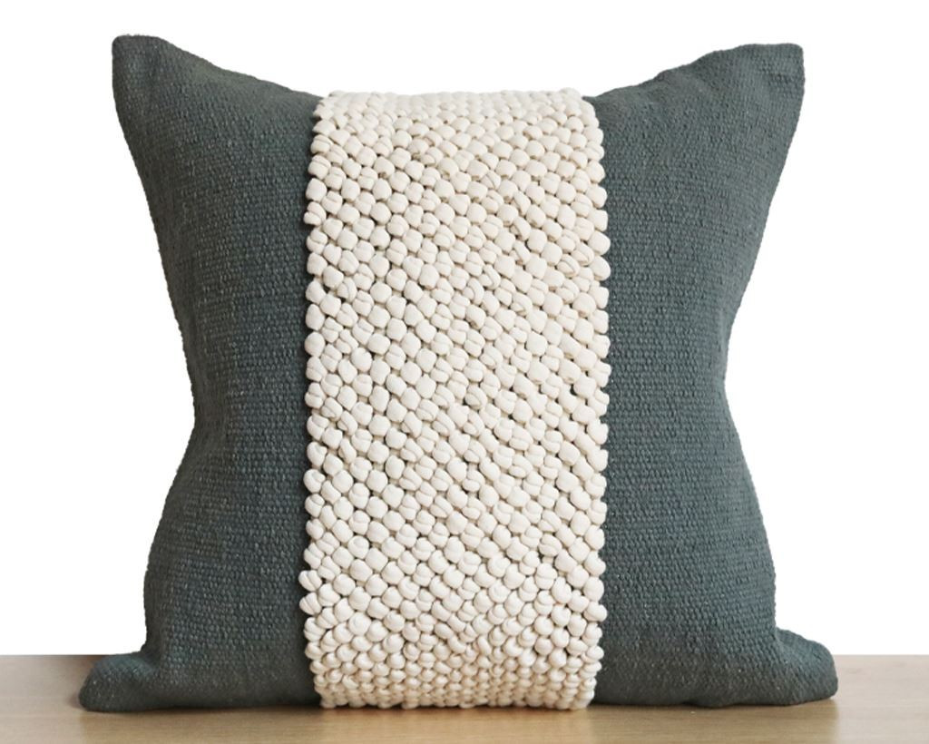 Boho Handwoven Green and Cream Pillow Cover | Coterie, Brooklyn
