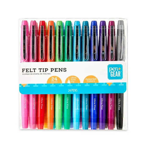 Pen+Gear Felt-Tip Pens, Ultra Fine, Assorted Colors, 24 Count | Walmart (US)