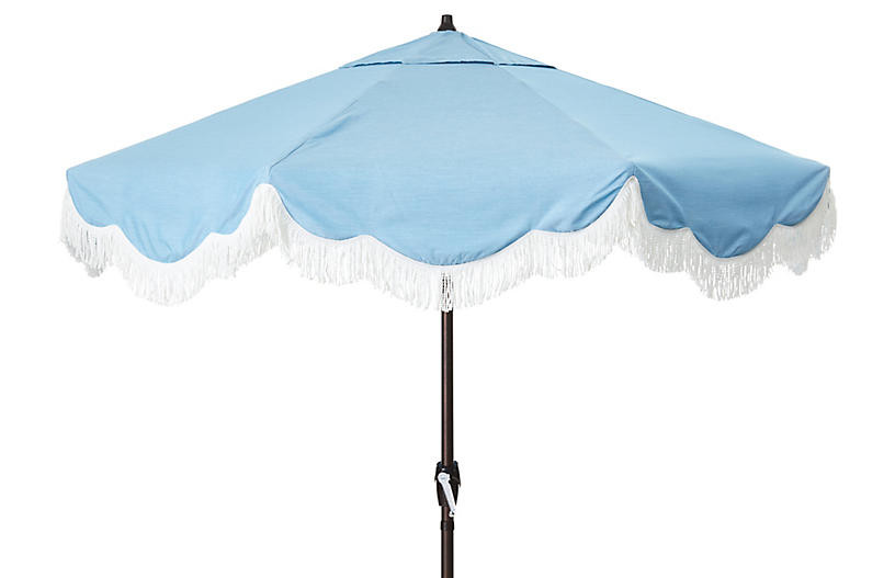 Cloud Fringe Patio Umbrella, Light Blue | One Kings Lane