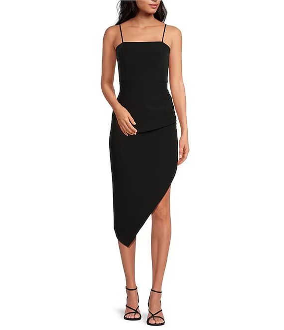 Harling Crepe Square Neck Sleeveless Asymmetrical Midi Dress | Dillard's