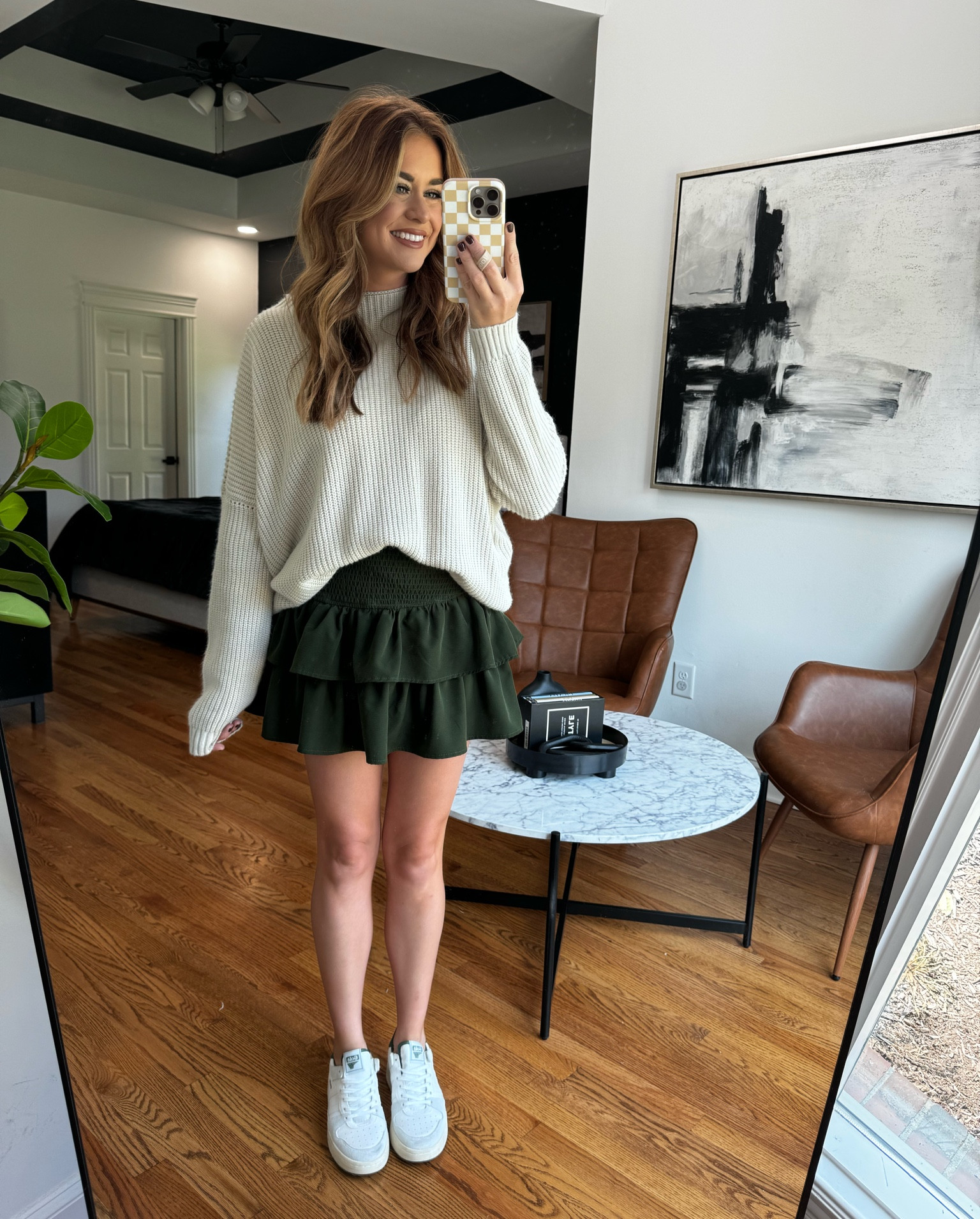 Amazon fall outfit 🤎 I love a skirt + sneaker combo!! 

Sweater: medium 
Skirt: medium 

#LTKShoeCrush #LTKFindsUnder100 #LTKFindsUnder50
