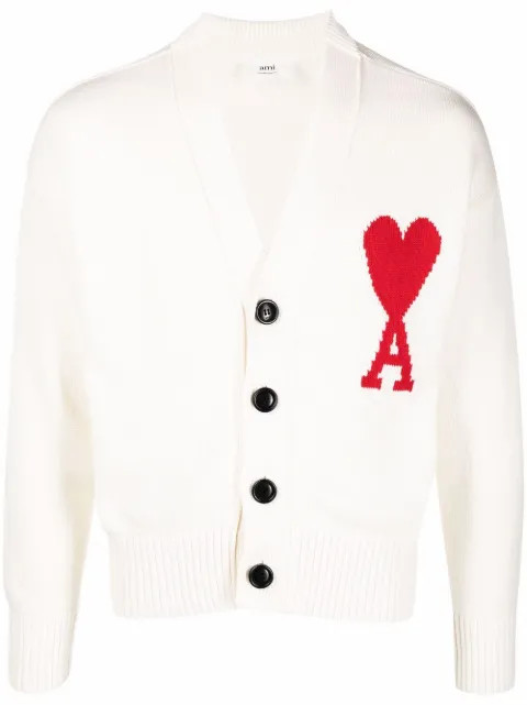 AMI Paris Oversize Ami De Coeur V-neck Cardigan - Farfetch | Farfetch Global