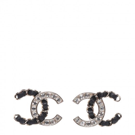 CHANEL Crystal Baguette Lambskin Chain CC Vintage Allure Stud Earrings Black Gold | Fashionphile