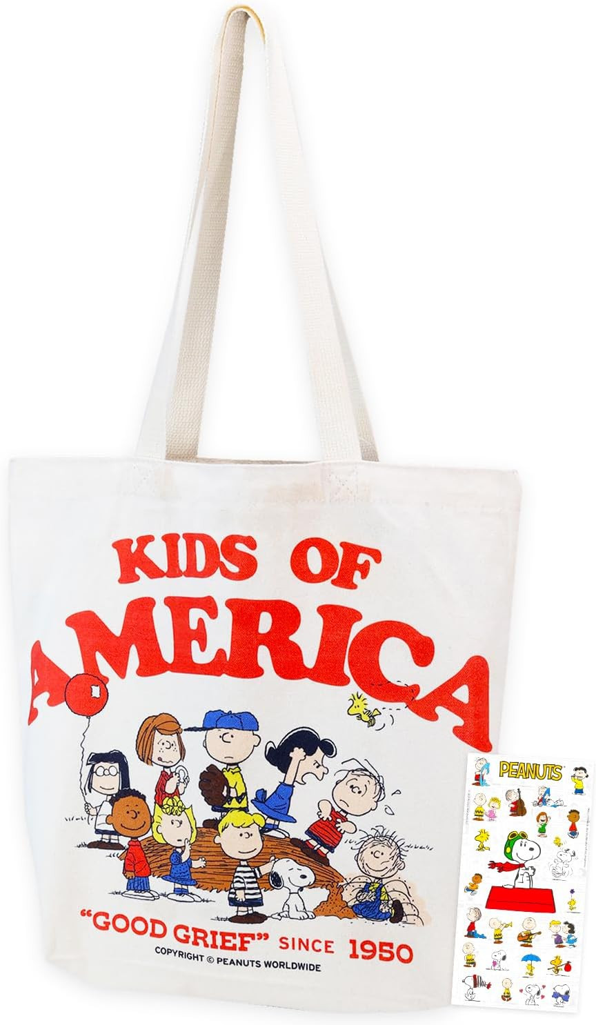 Peanuts Canvas Tote Bag, Large Reusable Grocery Bag Bundle | Amazon (US)