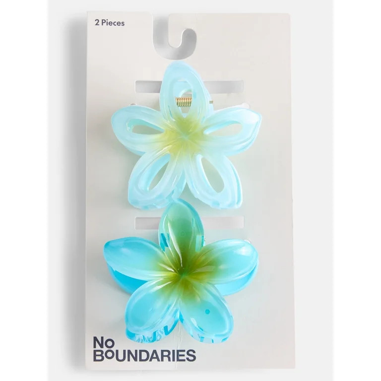 No Boundaries Flower Hair Claw Clip Set, 2-Pack, Women's, Blue | Walmart (US)