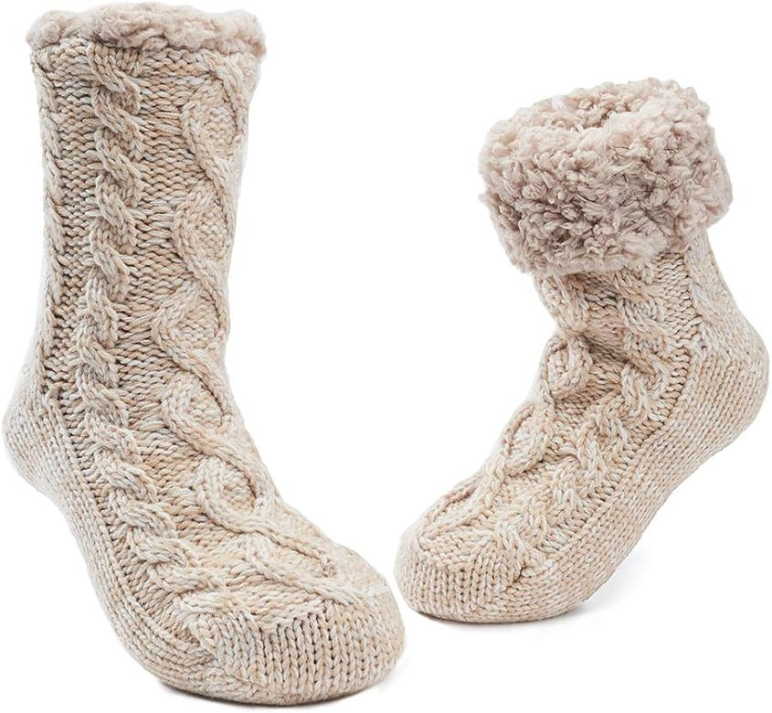 maamgic Womens Knit Christmas Sherpa Slipper Socks Grippers Warm Sweater Bootie Thick Fleece Ladi... | Amazon (US)