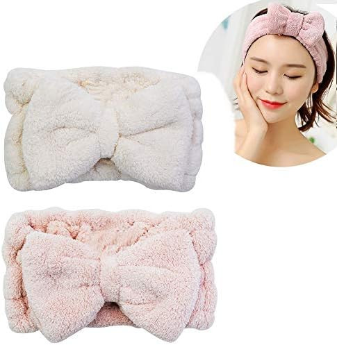 Chloven 2 Pack Microfiber Bowtie Headbands Facial Makeup Headband Cosmetic Bowknot Hairlace Wash Spa | Amazon (US)