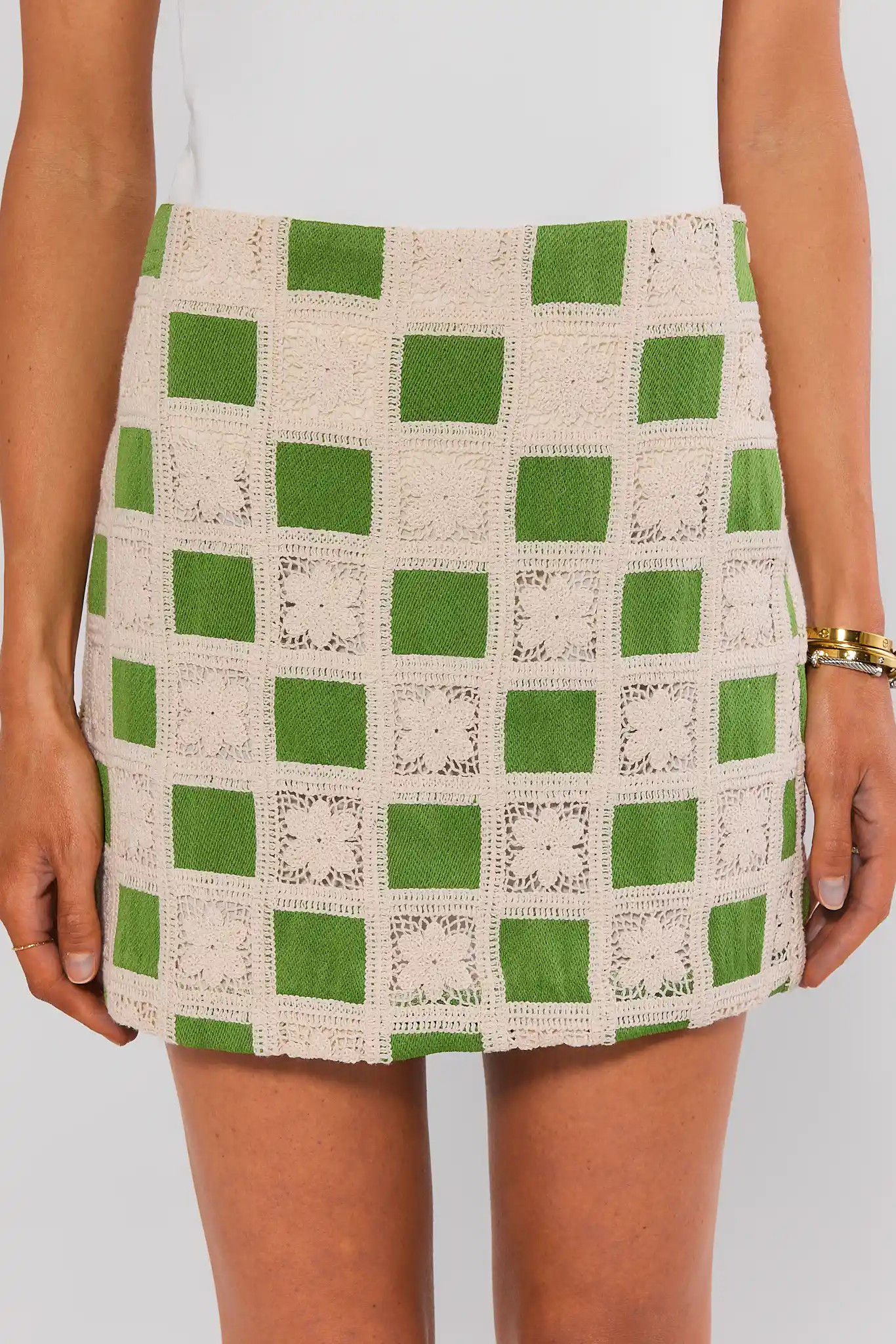 Green Crochet Check Skirt | Avara