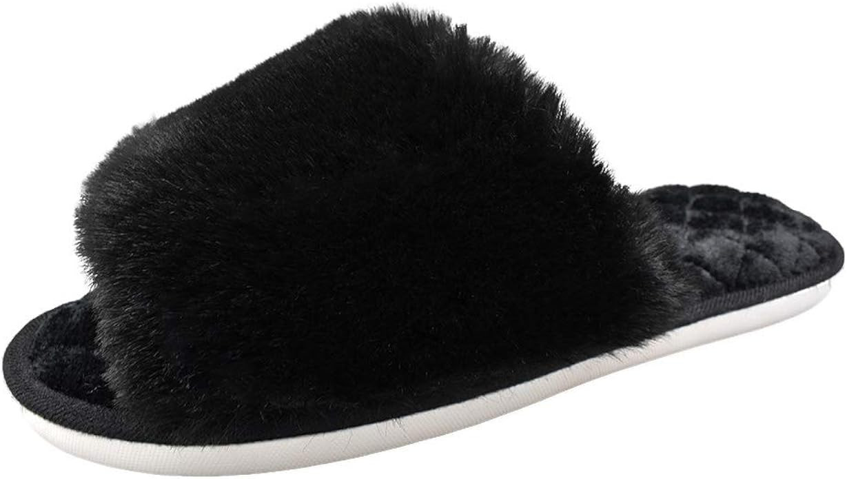 HUMIWA Women's Fuzzy Fur Flat Slippers Soft Open Toe House Slippers Memory Foam Sandals Slides Ho... | Amazon (US)