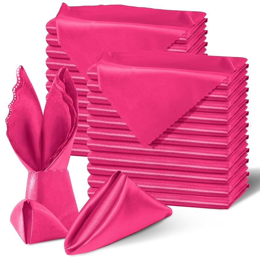 Homiest Hot Pink Satin Napkins - 100 Pack, 17x17 Inches, Scalloped Square Napkins for Weddings, R... | Amazon (US)