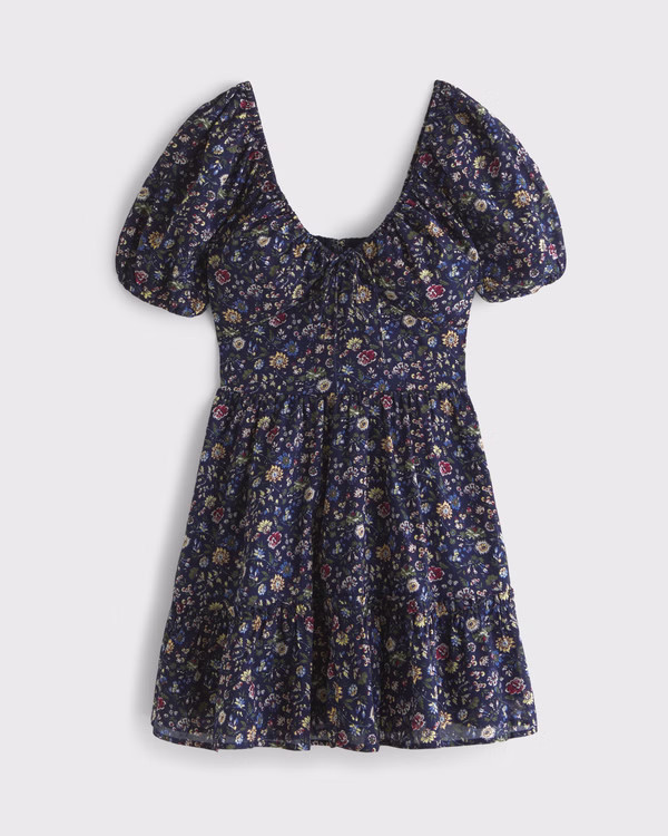 Puff Sleeve Tie-Front Mini Dress | Abercrombie & Fitch (US)
