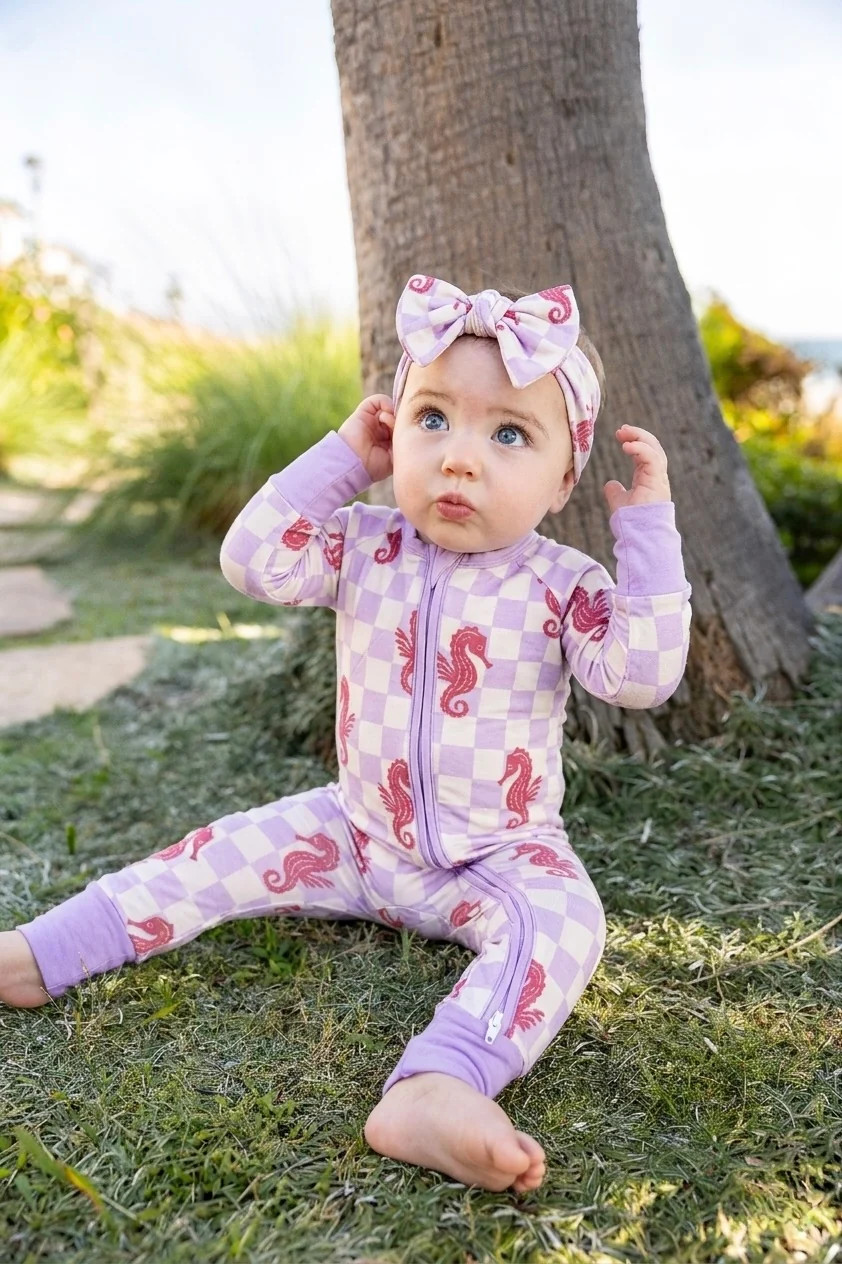 Seahorse Splash Collection | Bamboo Baby Romper - Lavender | Shae and Palmer