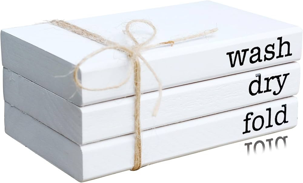 LIVDUCOT Mini Laundry Room Decor, Farmhouse Laundry Wooden Book stack, Cute Laundry Rules Tray De... | Amazon (US)