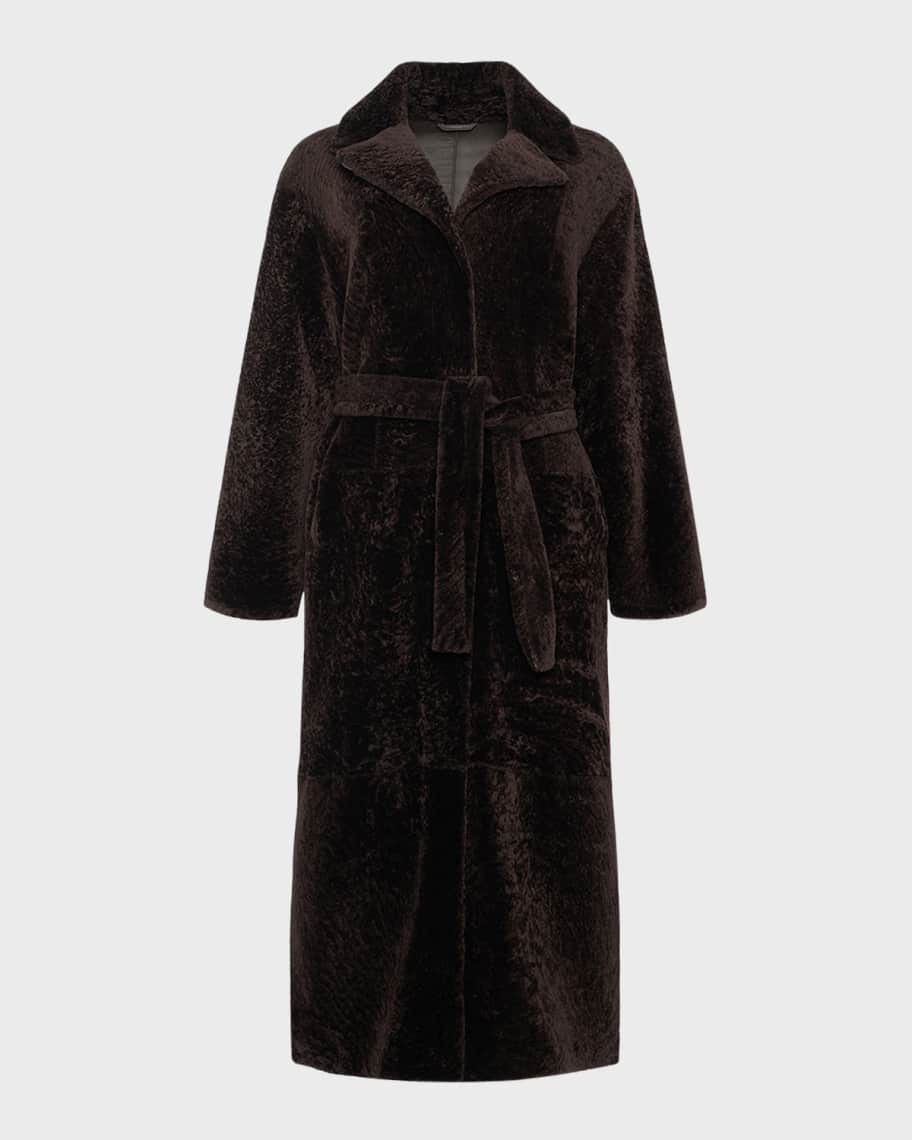Gorski Reversible Shearling Lamb Belted Long Coat With Side Slits | Neiman Marcus