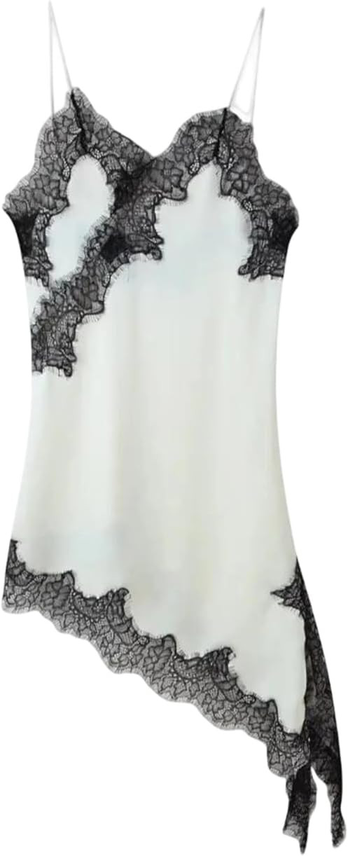 Lace Patchwork Slip Dress Women Sleeveless Backless Irregular Hem Party Evening Dresses | Amazon (US)