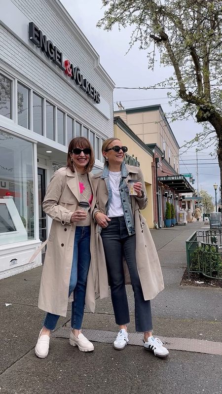 Rain or shine, we’re determined to dress for Spring!🌦️ Our trench coat outfits are perfect for a coolish weather coffee date!
🙋🏻‍♀️I (Krista) added a warm sweater with a bright flower print to my new favorite slim straight jeans and beige loafers! 
🙋🏼‍♀️Julie layered a basic white tee with a denim jacket under her trench with cool jeans and her Sambas! Of course she always has the most stylish @mirandafrye accessories to complete her look! 
HOW TO SHOP:🛍️
- Comment “links” for outfit links sent to your inbox! 
- Click the link in our bio to shop from the @shop.ltk app or from lastseenwearing.com! 
- Links will be in our stories! 

Trench coat, denim jacket, Miranda Frye, AG jeans, Adidas Sambas, Anthropologie, Spring sweater, Kohl’s, beige loafers, trench coat outfit, Spring outfit, Amazon sunglasses 

#LTKVideo #LTKover40 #LTKstyletip