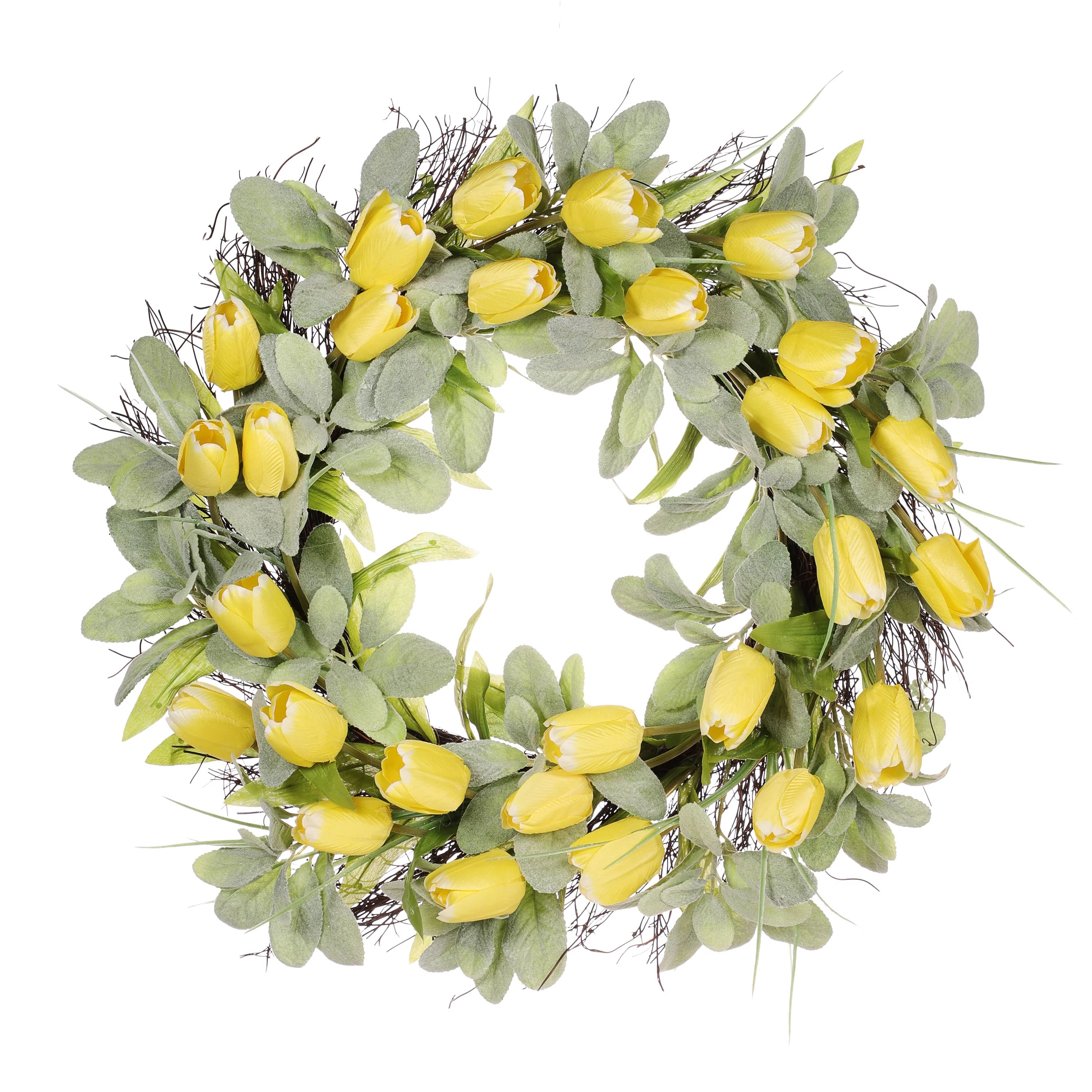 24" Artificial Tulip Floral Spring Wreath With Green Leaves | Walmart (US)