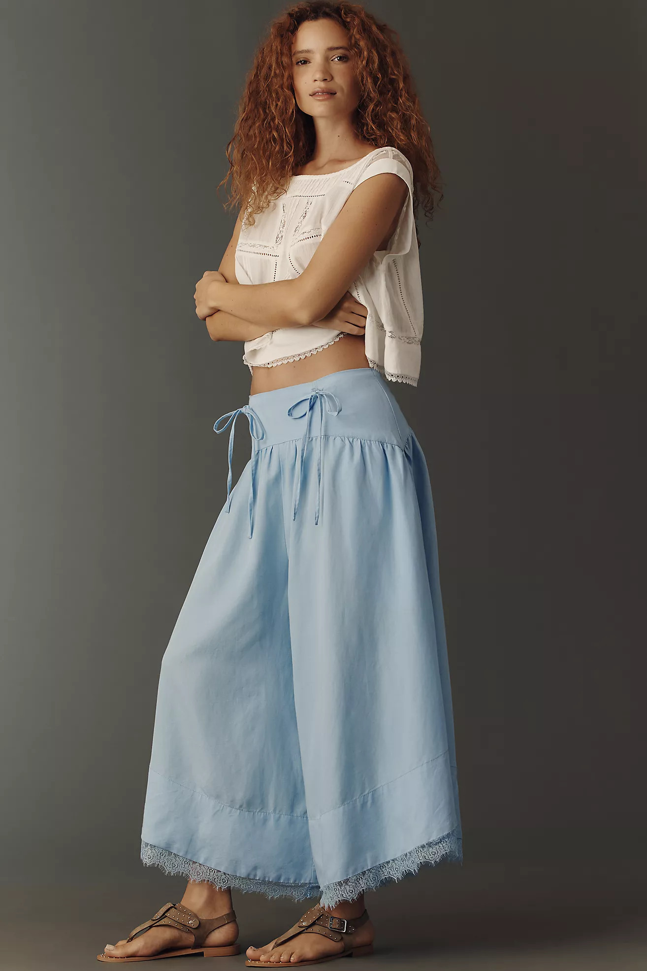 By Anthropologie Linen Blend Skirty Basque Waist Pants | Anthropologie (US)