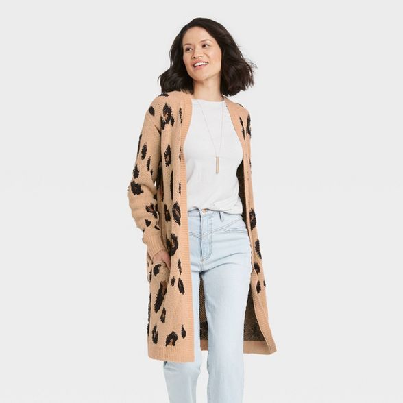 Women&#39;s Cardigan - Knox Rose&#8482; Beige Leopard Print L | Target