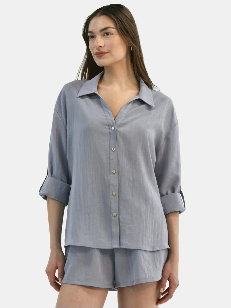 Time and Tru Women's and Women's Plus Shimmery Woven Top Coverup, Sizes XS-3X | Walmart (US)