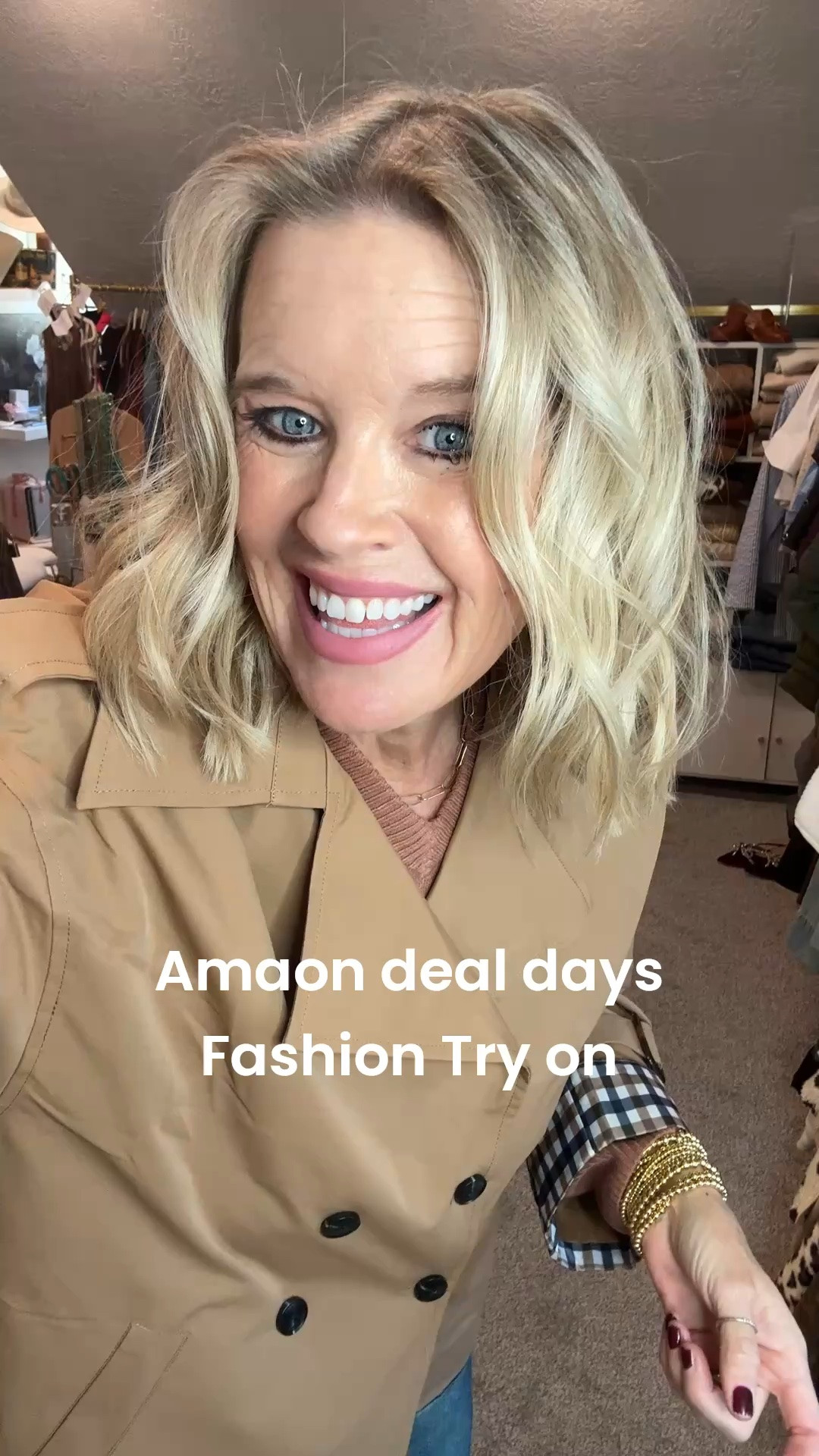 Amazon deal days
Fashion finds 
Try on haul series 

Trench coat tts in a med 

Jeans under $35 
Tts in med 

Loafers on sale 

Gold bracelets on sale under $12 set
Wearing two sets