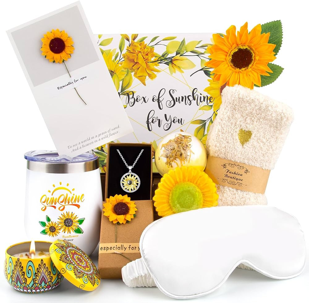 Sunflower Gift for Women Wife Mom Sister on Birthday, Bath Relax Spa Basket for Her Get Well Soon... | Amazon (US)