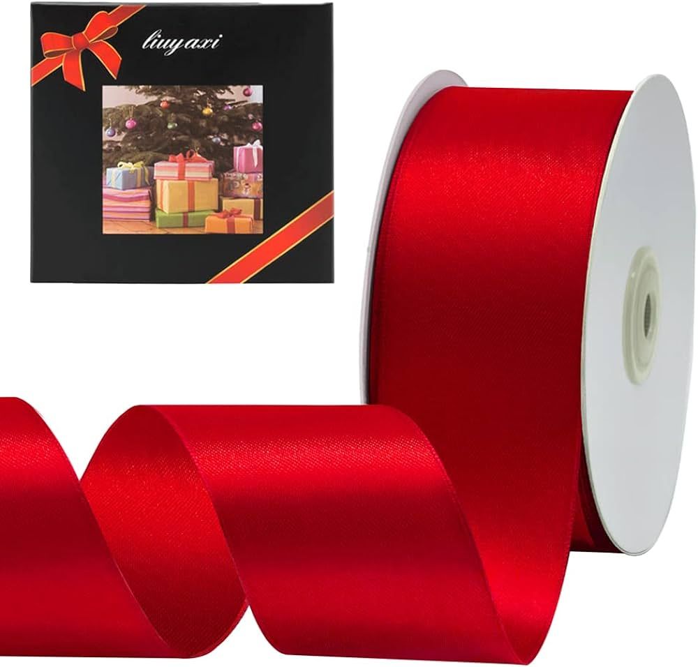 LIUYAXI Red Double Face Satin Ribbon 2" X 50 Yards, Ribbons Perfect for Crafts, Gift Wrapping, Bo... | Amazon (US)