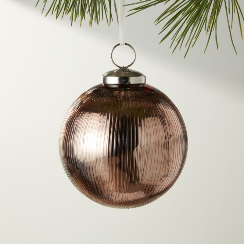 Etch Copper Ribbed Glass Ball Christmas Ornament 4'' + Reviews | CB2 | CB2
