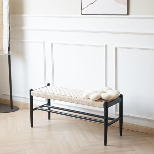 Solid Wood Entryway Bench with Shoe Storage, Rustic Oak Wood and Woven Design 39.4 Inch Long Seat... | Amazon (US)