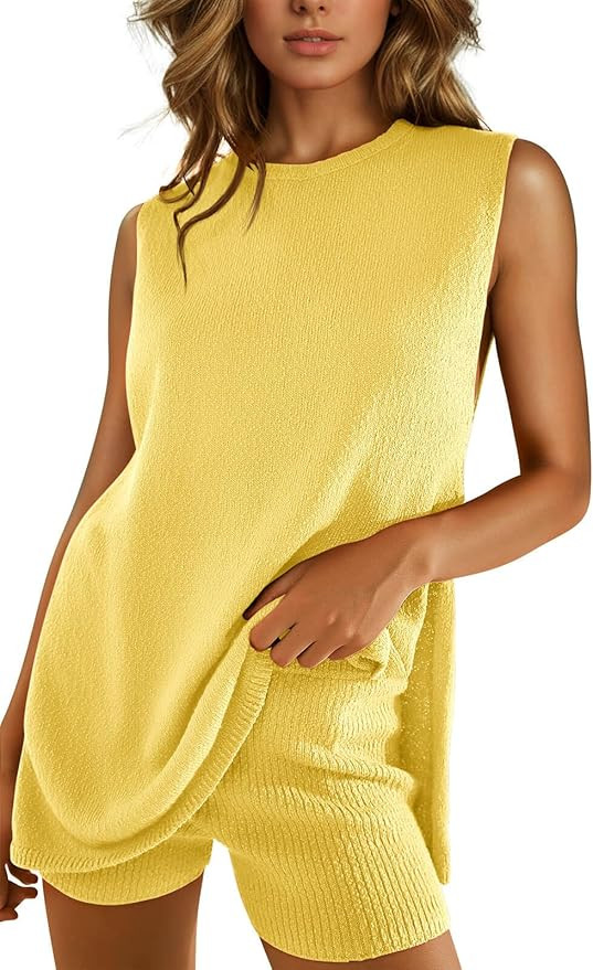 Imily Bela Womens Summer Sweater Sets Sleeveless Knit Tank Tops Matching Shorts 2 Piece Beach Vac... | Amazon (US)