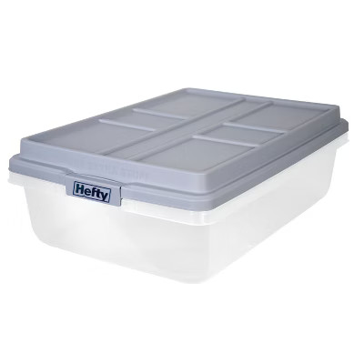 Hefty 40qt Clear Plastic Storage Bin with Gray HI-RISE Stackable Lid | Target