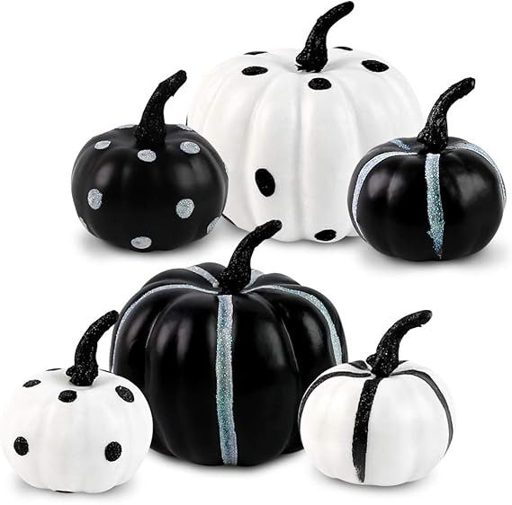 DomeStar Artificial Pumpkins Decor, 6PCS Fake Black and White Pumpkins 2 Sizes Fall Pumpkins Tabl... | Amazon (US)
