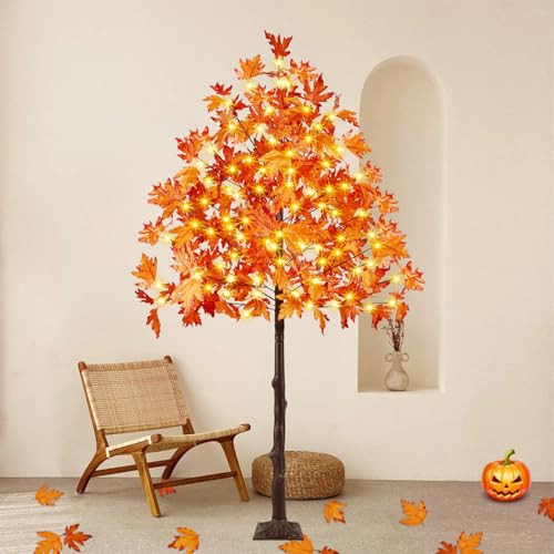 6FT Lighted Maple Tree 150 LED Artificial Fall Tree for Home Decorations | Amazon (US)