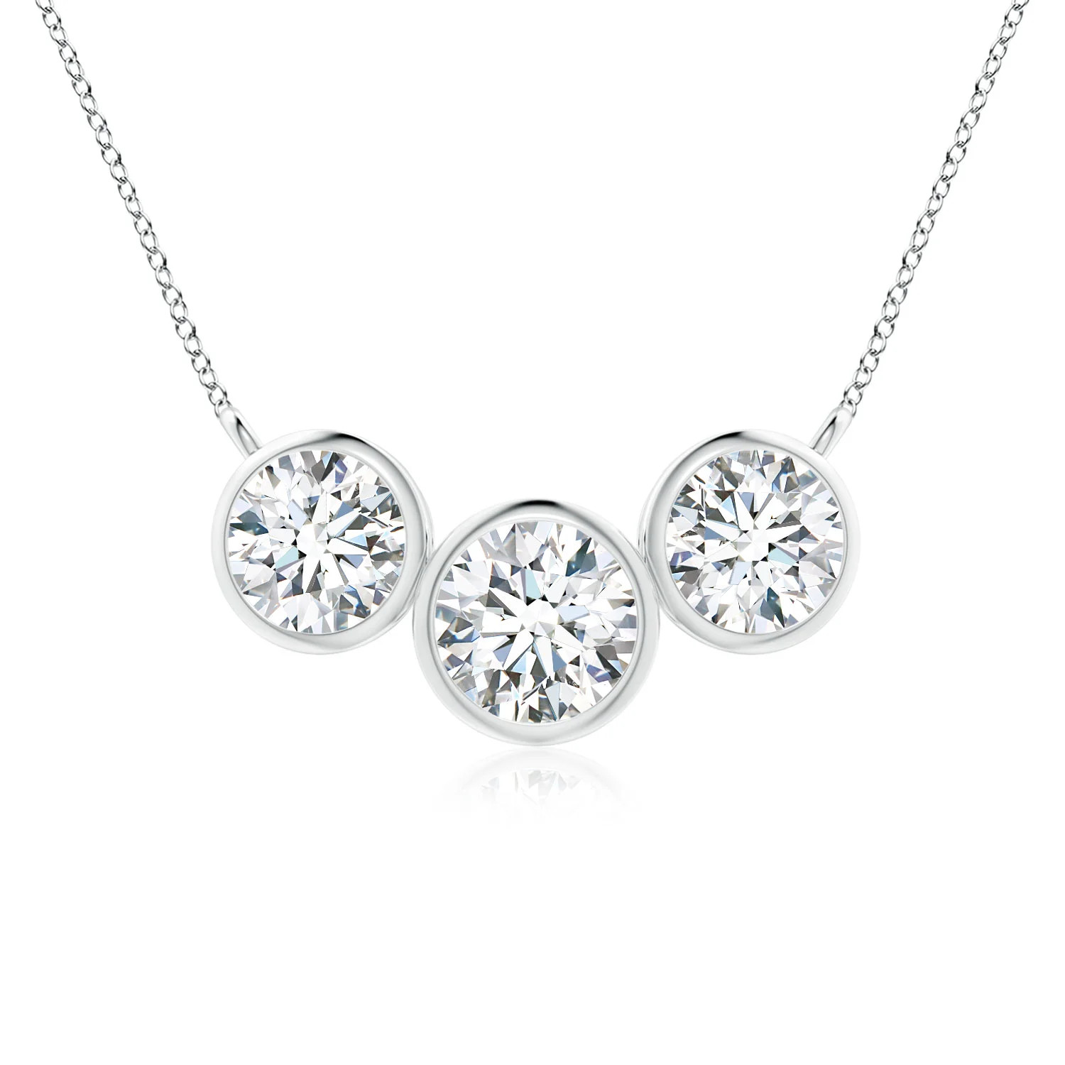 Lab-Grown Three Stone Bezel-Set Round Diamond Pendant | Angara US