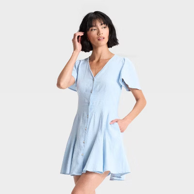 Women's Short Sleeve Button-Front Mini A-Line Dress - Universal Thread™ | Target