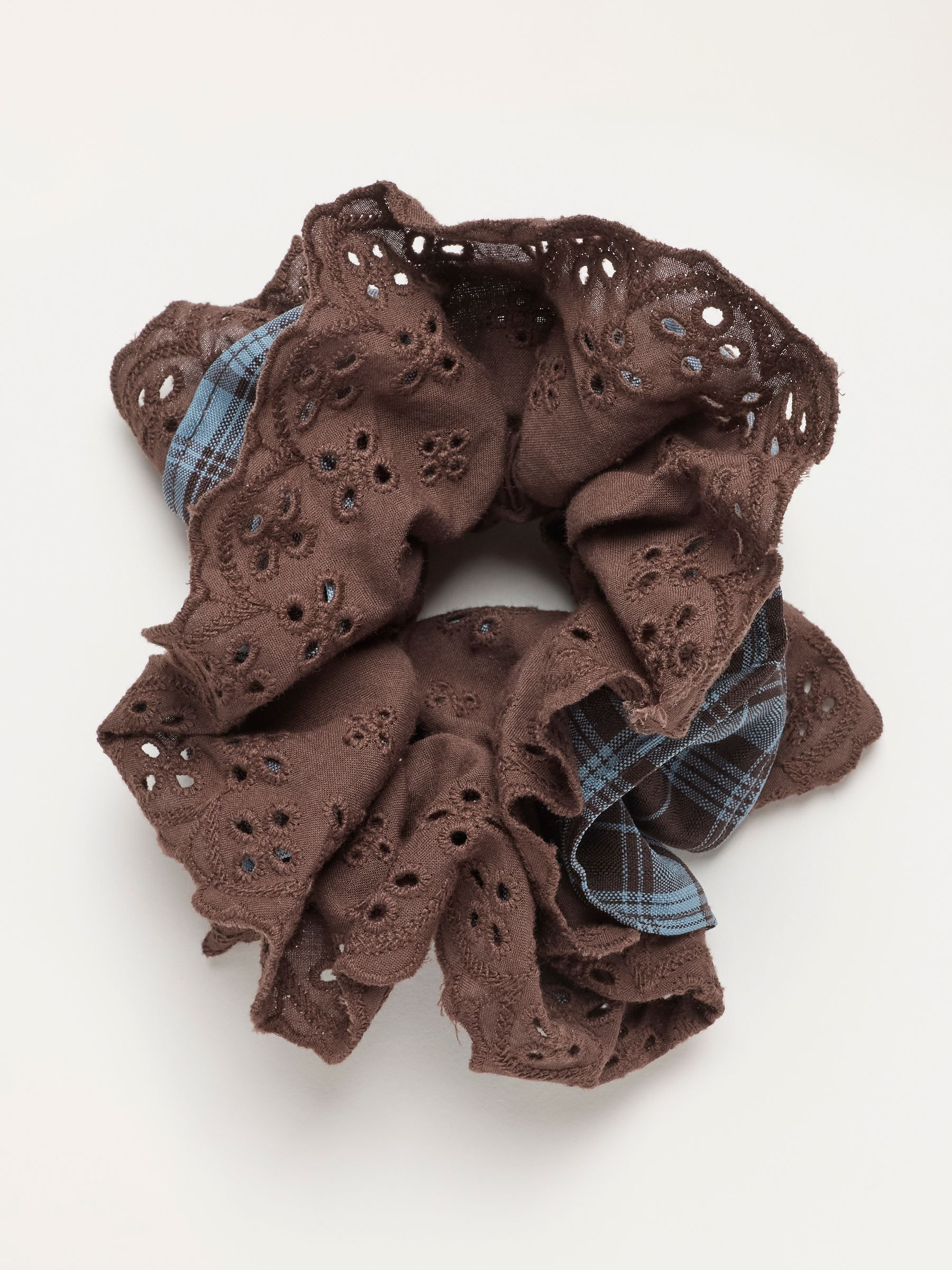 Blue Check Frill Scrunchie | Fat Face
