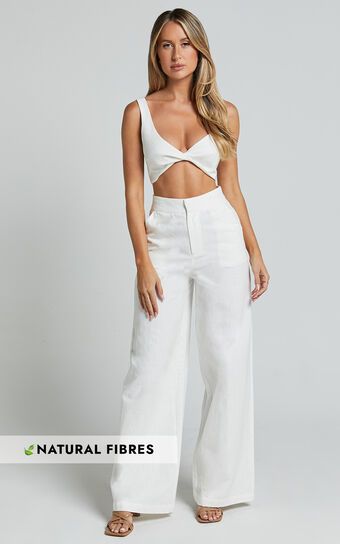 Kingston Two Piece Set - Twist Front Twill and Wide Leg Pants Set in White | Showpo (US, UK & Europe)