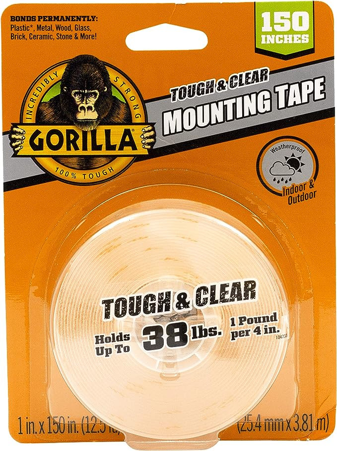 Gorilla Tough & Clear Double Sided Adhesive Mounting Tape, Extra Large, 1" x 150", Clear, (Pack o... | Amazon (US)