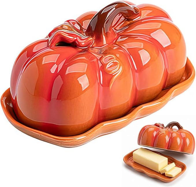 Pumpkin Butter Dish Set with Lid,Kitchen Countertop Tray with Lid,Multi-Purpose Pumpkin Shaped Sn... | Amazon (US)