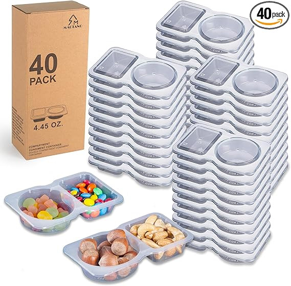 MACTANO 40 Sets Condiment Container with Lid, Disposable Double Compartment Plastic Container for... | Amazon (US)