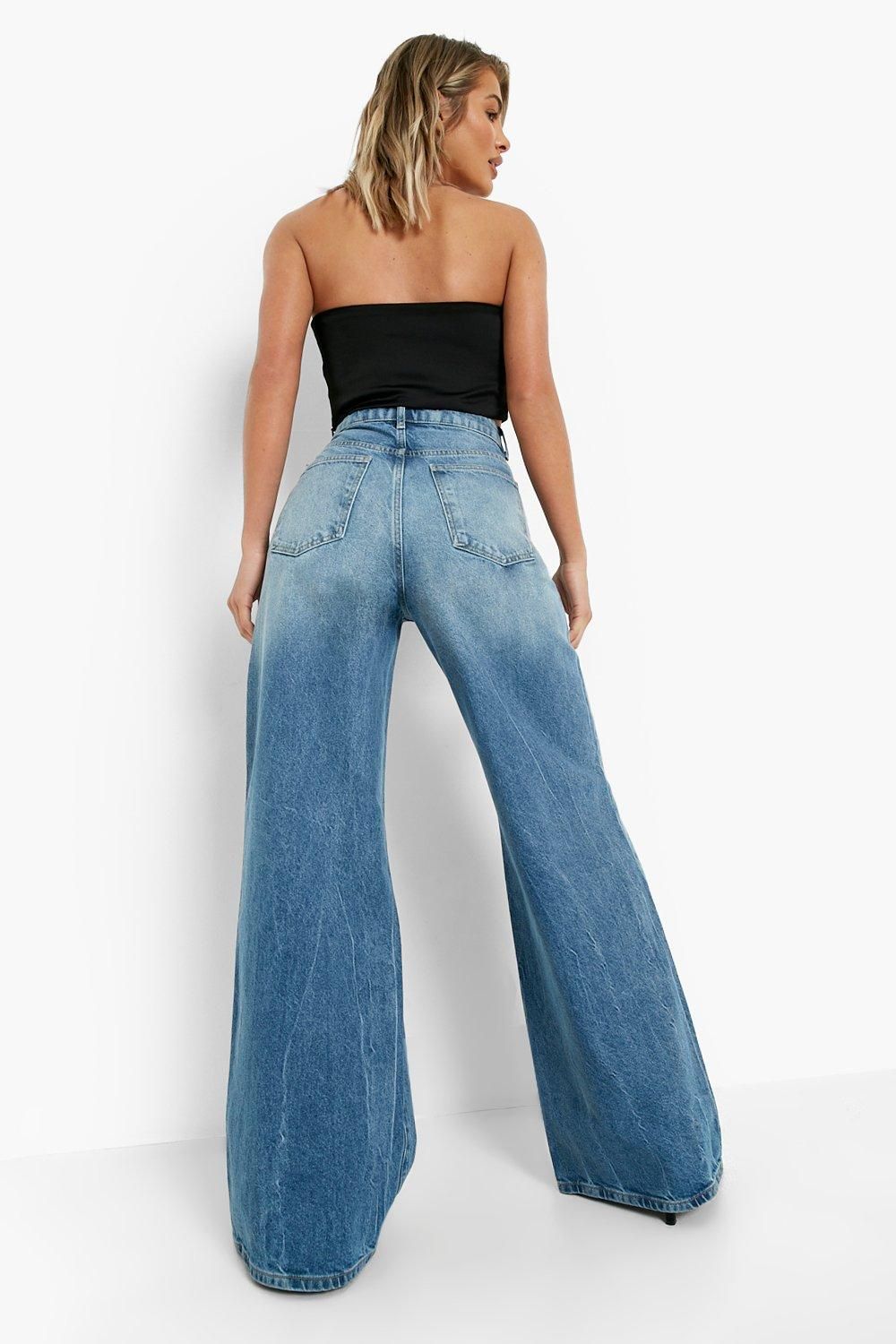 Vintage Wash Wide Leg Distressed Jeans | Boohoo.com (US & CA)