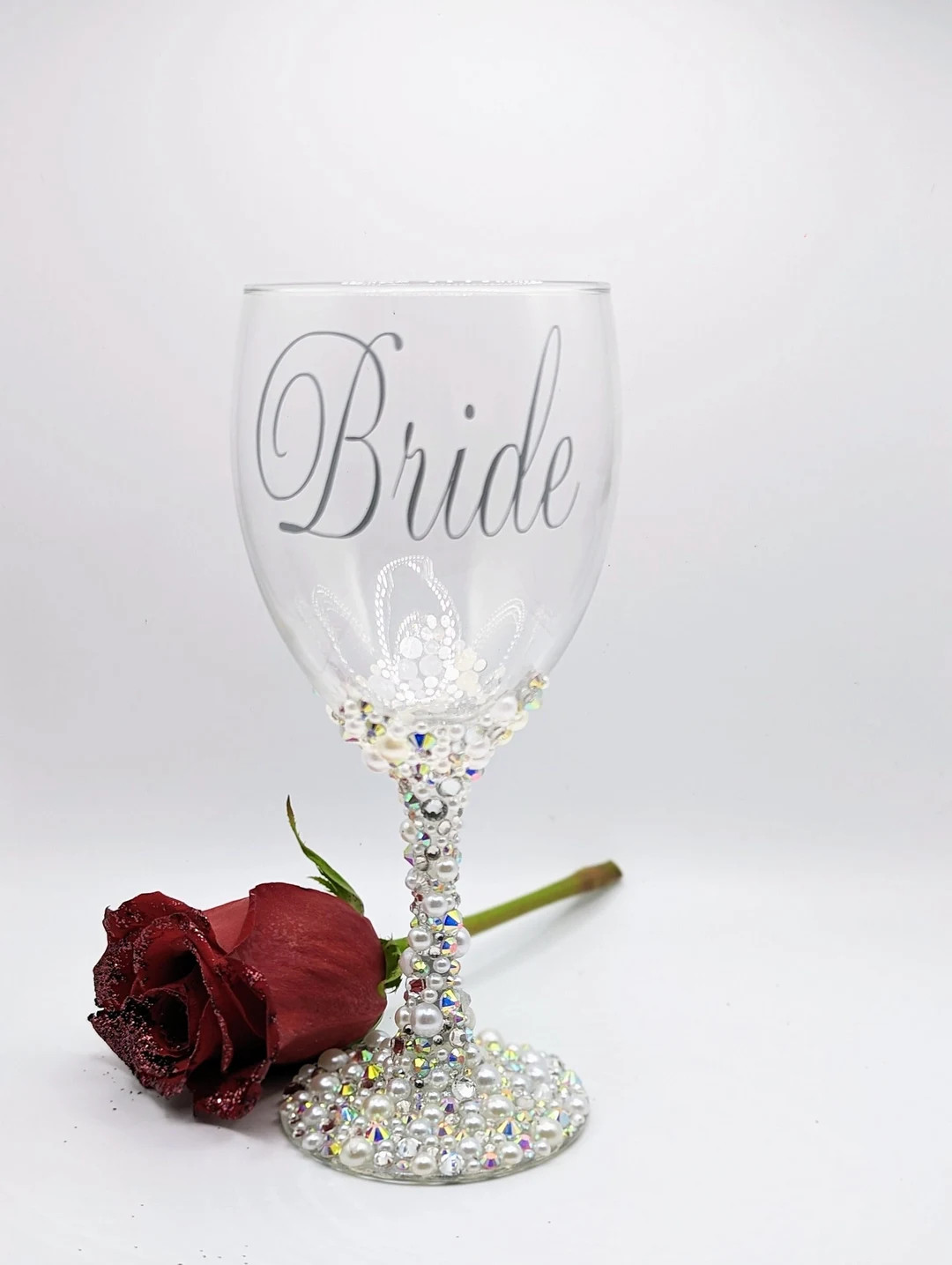 Rhinestone Bride Wine Glass | Etsy (US)