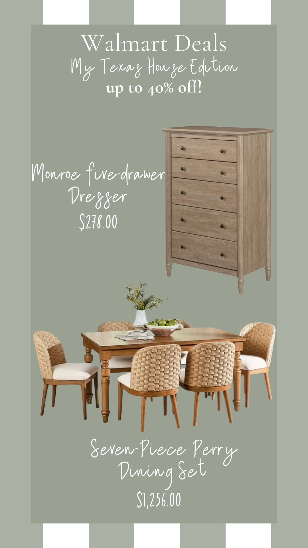 There are some amazing sales going on right now, including this 7-piece Perry Dining Set and one of our Viral Monroe Dressers!