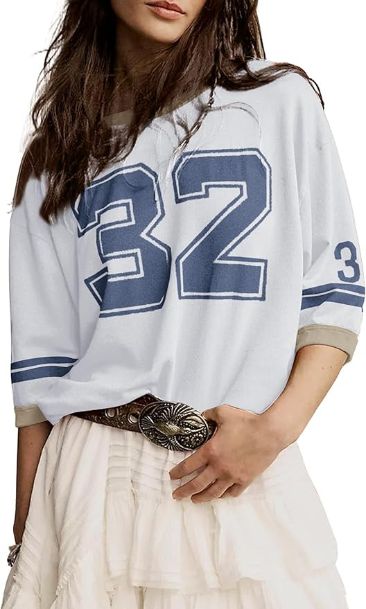 Women Oversized Graphic Print Short Sleeve T-Shirts Crewneck Color Block Shirts Casual Loose Fit ... | Amazon (US)